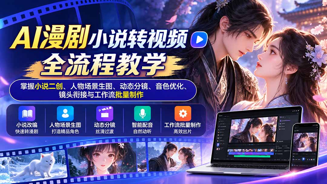AI漫剧小说转视频全流程教学：掌握小说二创、人物场景生图、动态分镜、音色优化、镜头衔接与工作流批量制作-海之城短剧项目