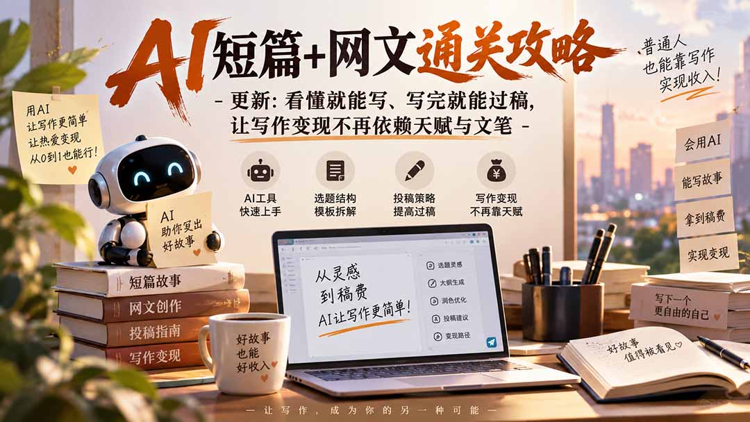 AI短篇+网文通关攻略-更新1009：看懂就能写、写完就能过稿，让写作变现不再依赖天赋与文笔-海之城短剧项目