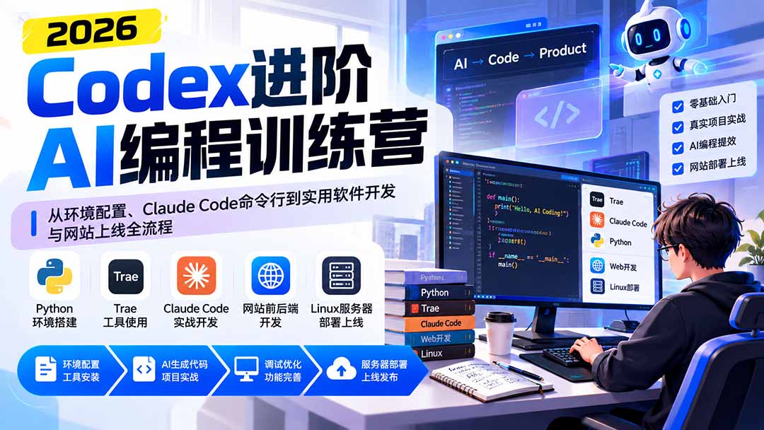 Codex进阶AI编程训练营：从环境配置、Claude Code命令行到实用软件开发与网站上线全流程-海之城短剧项目