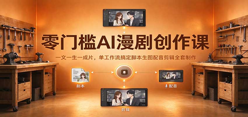 零门槛AI漫剧创作课：一文一生一成片，单工作流搞定脚本生图配音剪辑全套制作-海之城短剧项目