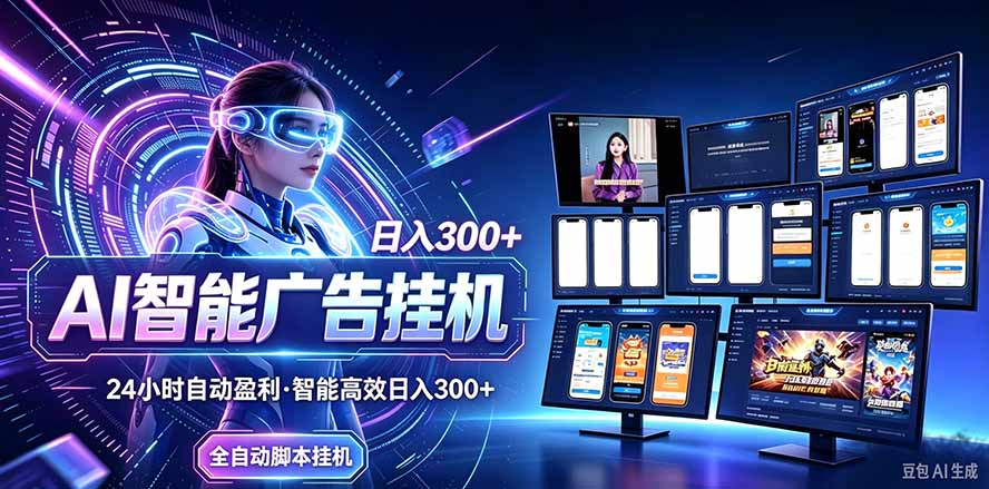 24小时AI广告挂机｜在家就能做的被动副业-海之城短剧项目