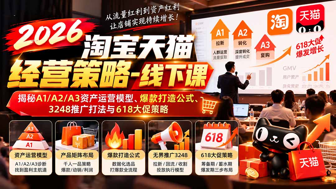 2026淘宝天猫经营策略-线下课：揭秘A1/A2/A3资产运营模型、爆款打造公式、3248推广打法与618大促策略-海之城短剧项目