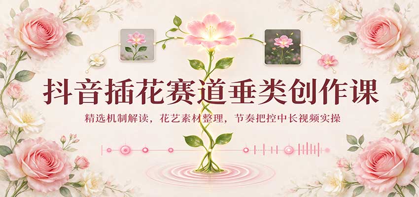 抖音插花赛道垂类创作课：精选机制解读，花艺素材整理，节奏把控中长视频实操-海之城短剧项目