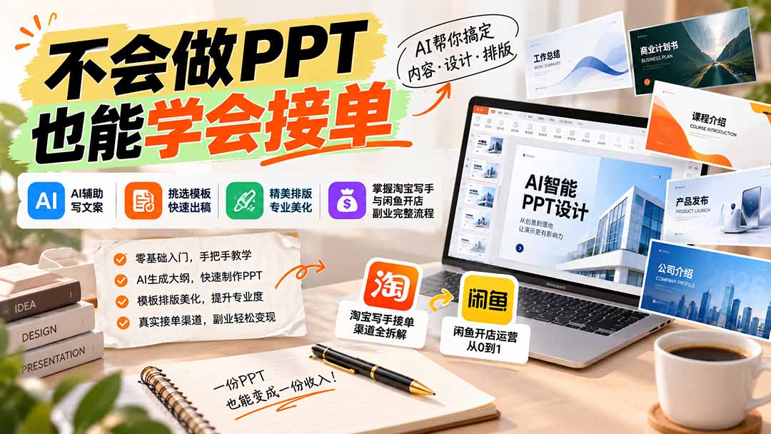 不会做PPT也能学会接单：AI辅助写文案、挑模板、做排版，掌握淘宝写手与闲鱼开店副业完整流程 - 中创网