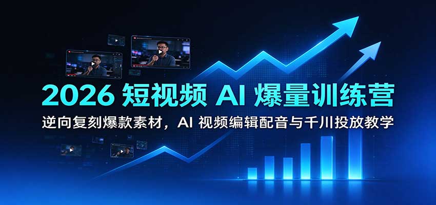 2026短视频AI爆量训练营：逆向复刻爆款素材，AI视频编辑配音与千川投放教学-海之城短剧项目