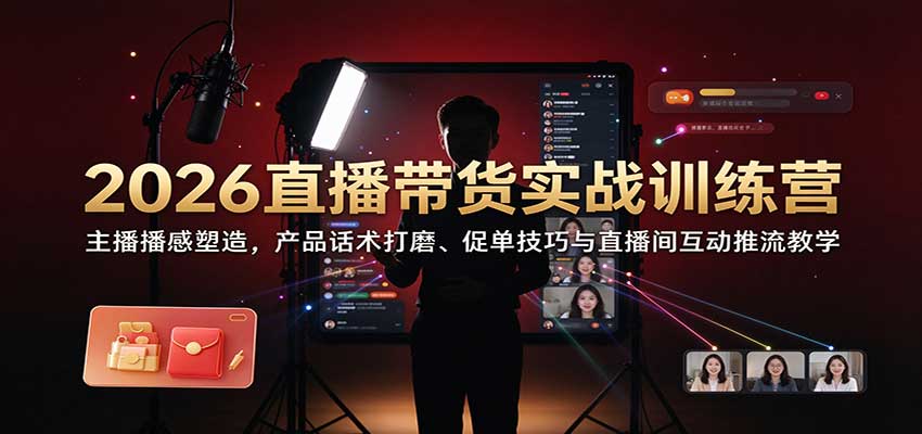 2026直播带货实战训练营：主播播感塑造，产品话术打磨、促单技巧与直播间互动推流教学-海之城短剧项目