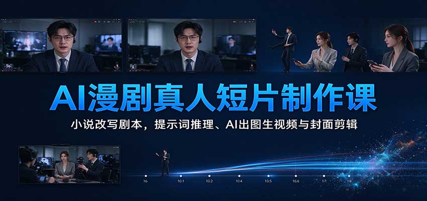 AI漫剧真人短片制作课：小说改写剧本，提示词推理、AI出图生视频与封面剪辑-海之城短剧项目