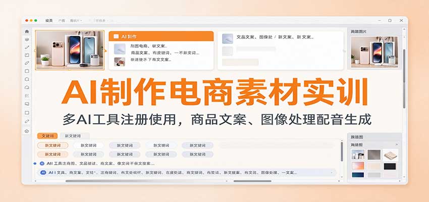 AI制作电商素材实训：多AI工具注册使用，商品文案、图像处理配音生成-海之城短剧项目