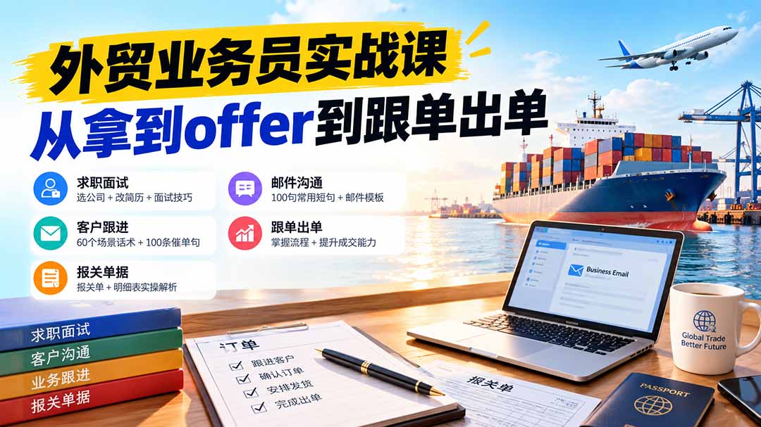 外贸业务员从求职到出单实战课：教你筛选优质公司、优化简历、应对面试、客户跟进催单及出口报关操作篇-海之城短剧项目