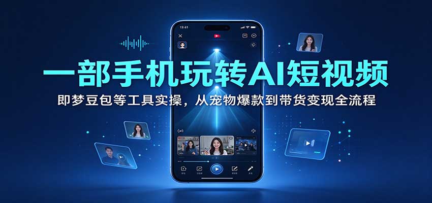 一部手机玩转AI短视频：即梦豆包等工具实操，从宠物爆款到带货变现全流程-海之城短剧项目
