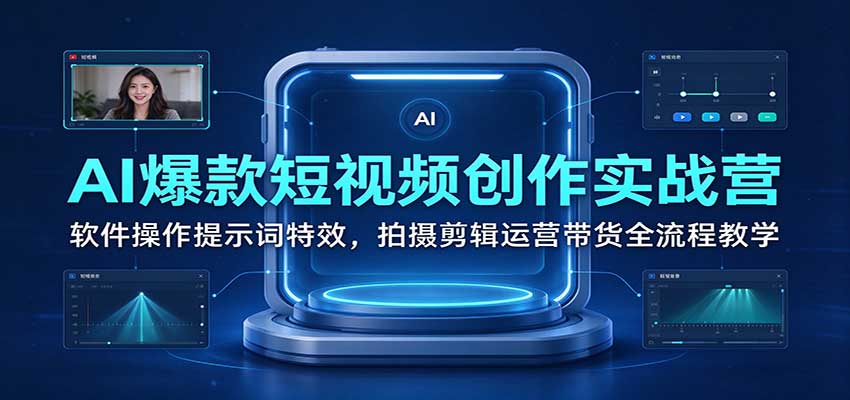 AI爆款短视频创作实战营：软件操作提示词特效，拍摄剪辑运营带货全流程教学-海之城短剧项目