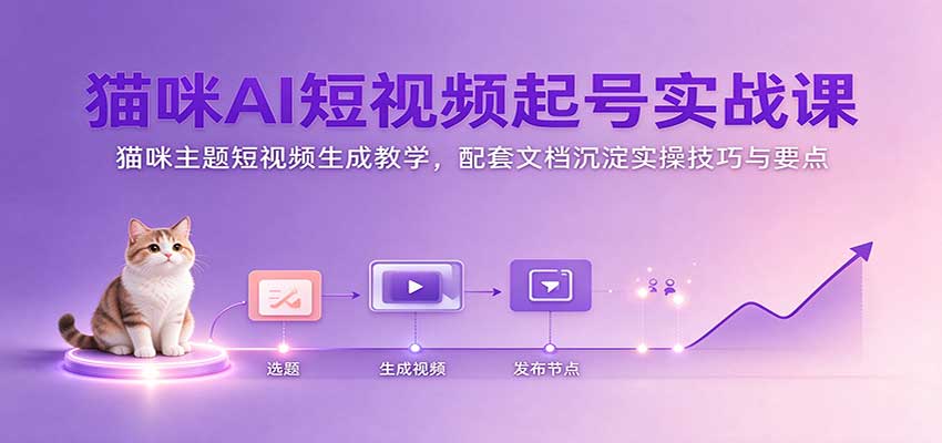 猫咪AI短视频起号实战课：猫咪主题短视频生成教学，配套文档沉淀实操技巧与要点-海之城短剧项目