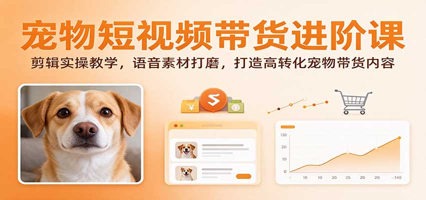 宠物短视频带货进阶课：剪辑实操教学，语音素材打磨，打造高转化宠物带货内容-海之城短剧项目