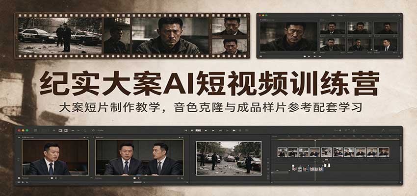 纪实大案AI短视频训练营：大案短片制作教学，音色克隆与成品样片参考配套学习-海之城短剧项目