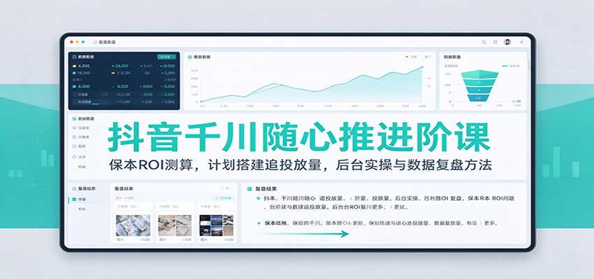 抖音千川随心推进阶课：保本ROI测算，计划搭建追投放量，后台实操与数据复盘方法-海之城短剧项目