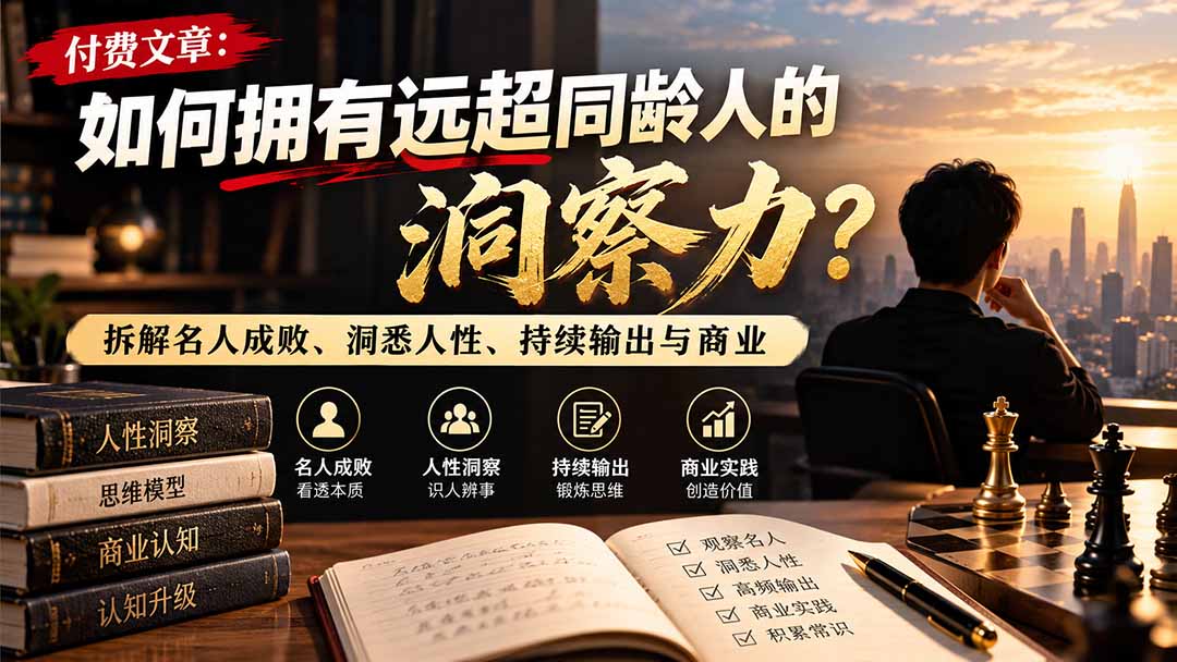 付费文章：如何拥有远超同龄人的洞察力？拆解名人成败、洞悉人性、持续输出与商业实践-海之城短剧项目