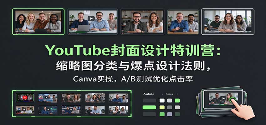 YouTube封面设计特训营：缩略图分类与爆点设计法则，Canva实操，A/B测试优化点击率-海之城短剧项目
