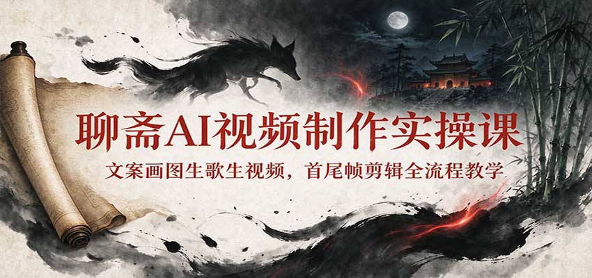 聊斋AI视频制作实操课：文案画图生歌生视频，首尾帧剪辑全流程教学-海之城短剧项目