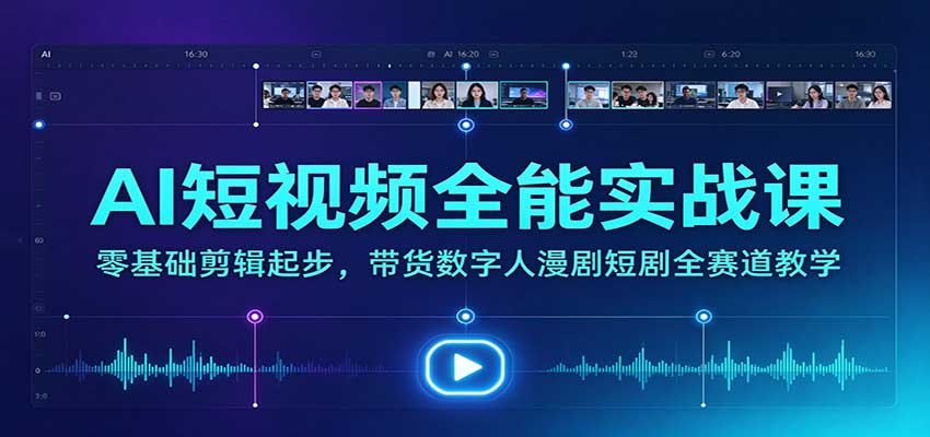 AI短视频全能实战课：零基础剪辑起步，带货数字人漫剧短剧全赛道教学-海之城短剧项目