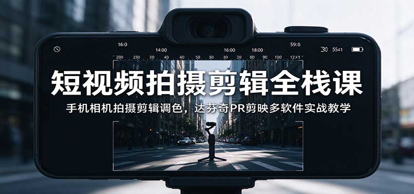 短视频拍摄剪辑全栈课：手机相机拍摄剪辑调色，达芬奇PR剪映多软件实战教学-海之城短剧项目
