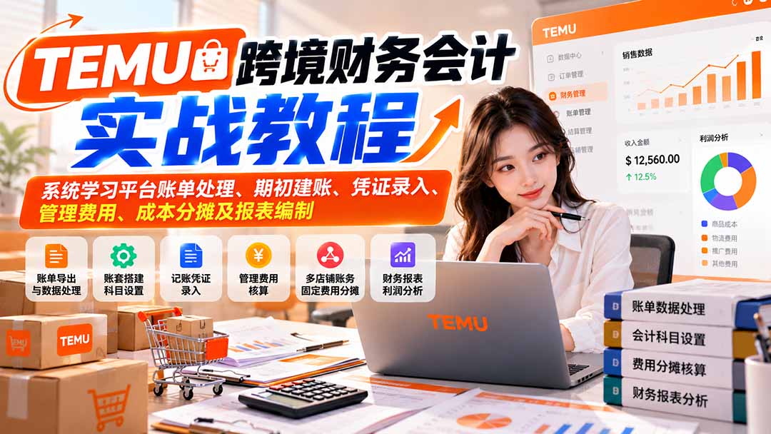 TEMU跨境财务会计实战教程：系统学习平台账单处理、期初建账、凭证录入、管理费用、成本分摊及报表编制-海之城短剧项目
