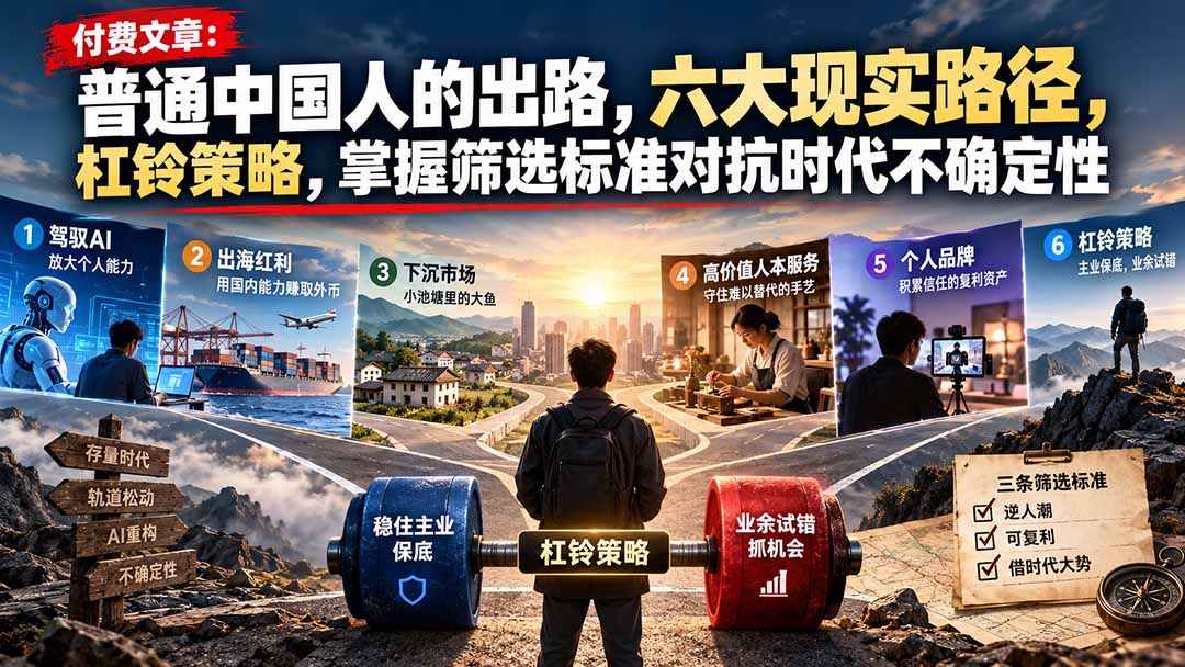 付费文章：普通中国人的出路，六大现实路径，杠铃策略，掌握筛选标准对抗时代不确定性-海之城短剧项目