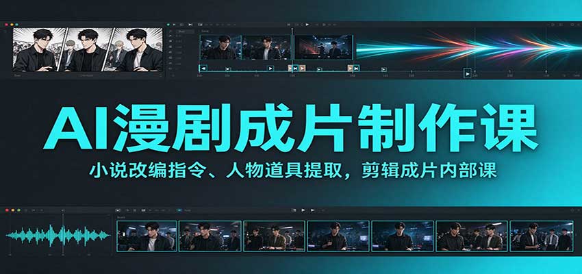 AI漫剧成片制作课：小说改编指令、人物道具提取，剪辑成片全流程-海之城短剧项目