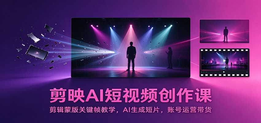 剪映AI短视频创作课：剪辑蒙版关键帧教学，AI生成短片，账号运营带货-海之城短剧项目