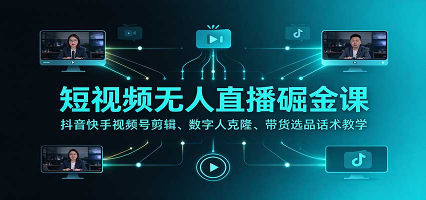 短视频无人直播掘金课：抖音快手视频号剪辑、数字人克隆、带货选品话术教学-海之城短剧项目