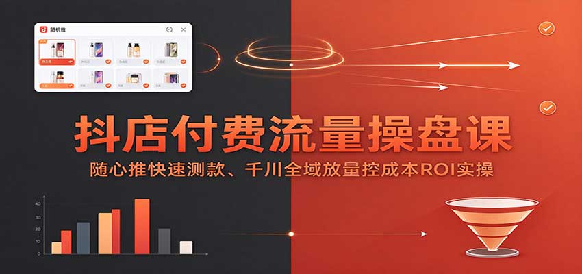 抖店付费流量操盘课：随心推快速测款、千川全域放量控成本ROI实操-海之城短剧项目