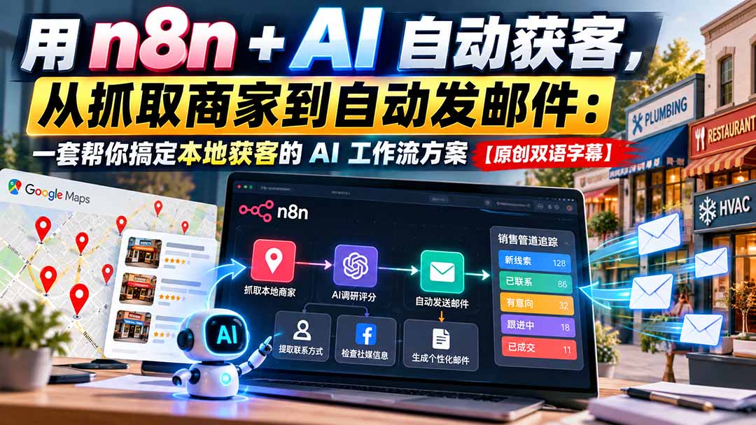 用 n8n + AI 自动获客，从抓取商家到自动发邮件：一套帮你搞定本地获客的 AI 工作流方案【原创双语字幕】-海之城短剧项目