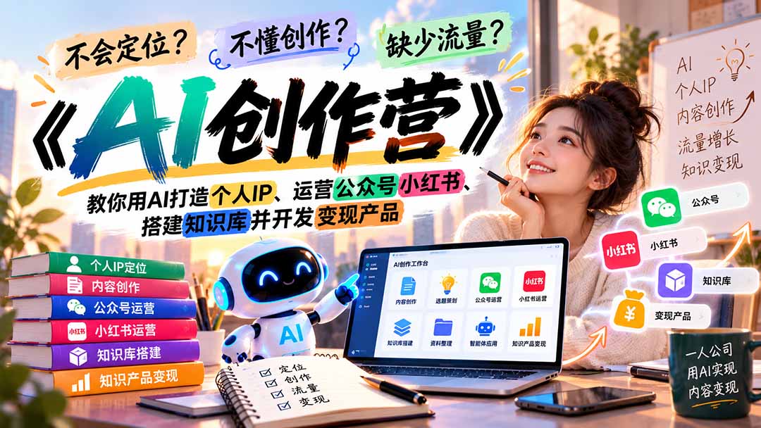 不会定位、不懂创作、缺少流量？《AI创作营》教你用AI打造个人IP、运营公众号小红书、搭建知识库并开发变现产品-海之城短剧项目