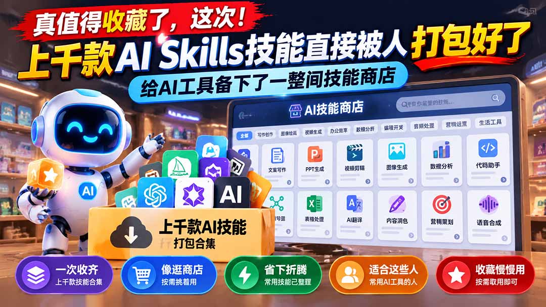 真值得收藏了，这次！上千款AI Skills技能直接被人打包好了，给AI工具备下了一整间技能商店 - 中创网