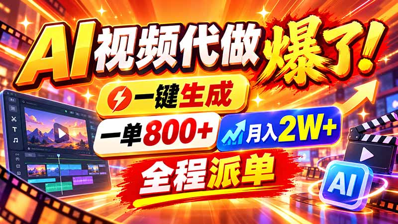2026年底新赛道，AI视频代做一单800+，小白可做，告别打工-海之城短剧项目