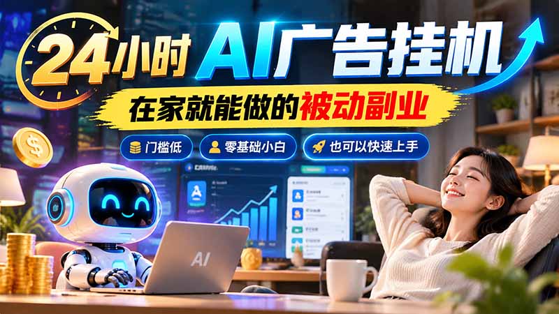 24小时AI广告挂机｜在家就能做的被动副业-海之城短剧项目